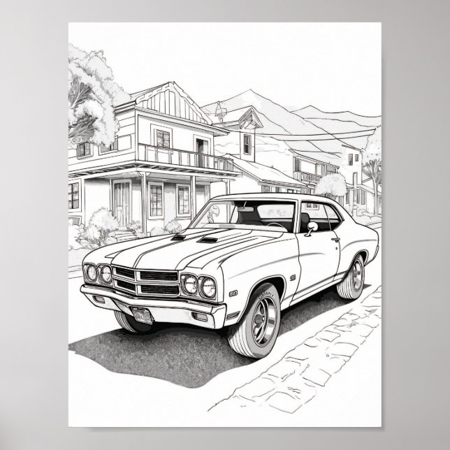 American Muscle Car Adult Colouring Poster (Front)