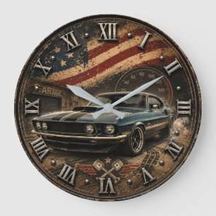 American Muscle Car Garage Vintage USA Large Clock