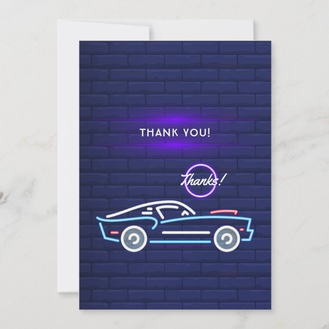 American Muscle Car Neon Birthday Thank You Card (Front)