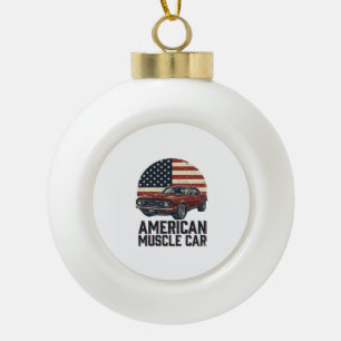 American Muscle Car Vintage Flag Shirt Design_1 Ceramic Ball Christmas Ornament