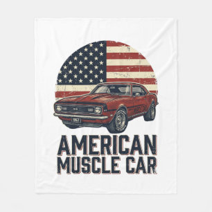 American Muscle Car Vintage Flag Shirt Design_1 Fleece Blanket