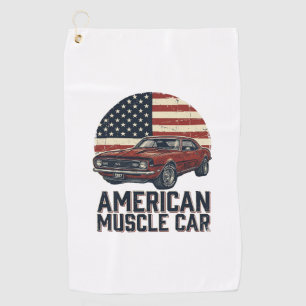 American Muscle Car Vintage Flag Shirt Design_1 Golf Towel