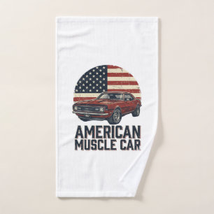American Muscle Car Vintage Flag Shirt Design_1 Hand Towel