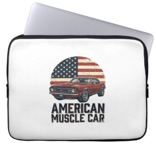 American Muscle Car Vintage Flag Shirt Design_1 Laptop Sleeve