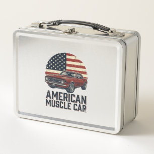 American Muscle Car Vintage Flag Shirt Design_1 Metal Lunch Box