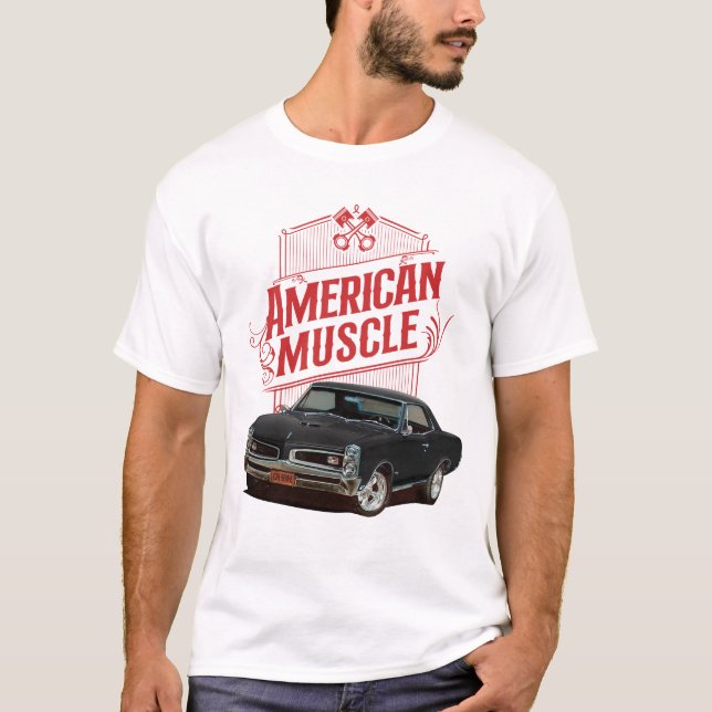 American Muscle Cars in Black T-Shirt (Front)