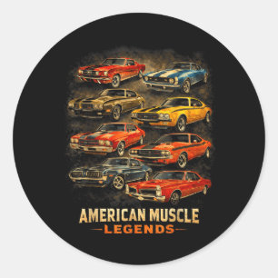 American Muscle Legends Classic Retro Garage Lover Round Sticker