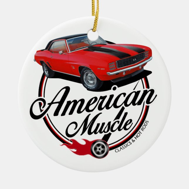American Muscle Red Camaro Ceramic Tree Decoration (Front)
