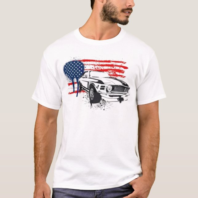 American Muscle U.S.A. Flag Camaro Car T-shirt (Front)