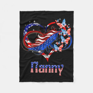 American Nanny Heart Butterlfies Patriotic 4th Of Fleece Blanket