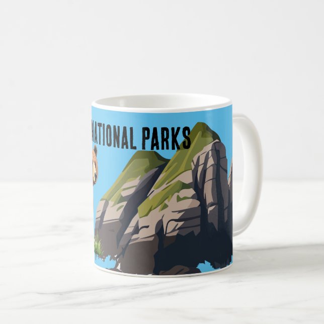 American National Park Brown Bear Pine Tree Coffee Mug (Front Right)
