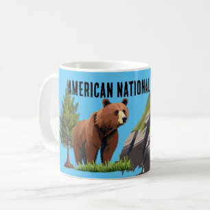 American National Park Brown Bear Pine Tree Coffee Mug