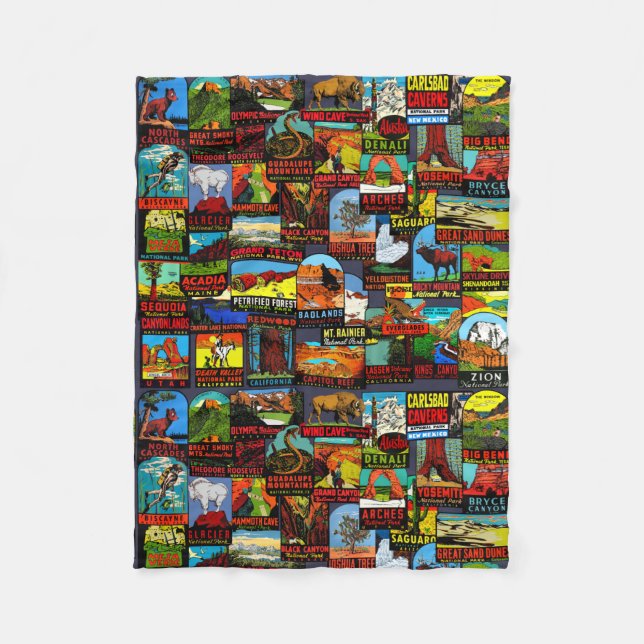 American National Parks Vintage Decal Bomb Fleece Blanket (Front)