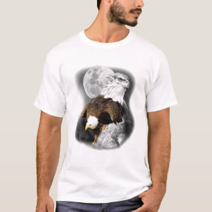 American Nature Eagle Artwork Moon Sketch Wildlife T-Shirt