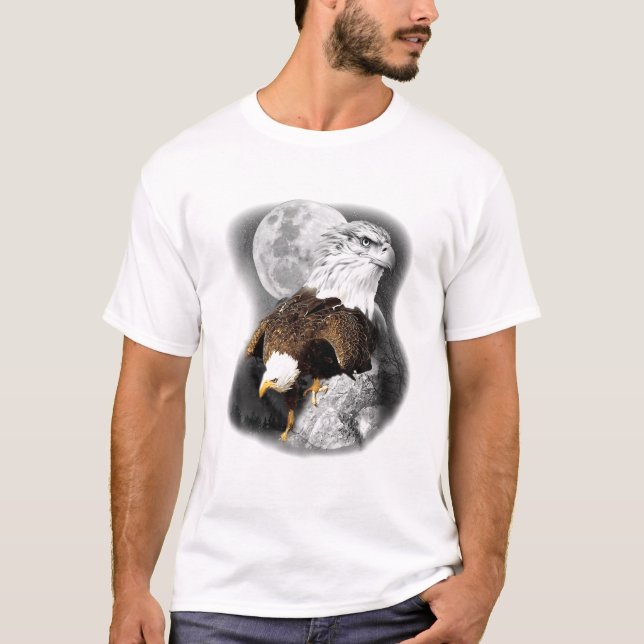 American Nature Eagle Artwork Moon Sketch Wildlife T-Shirt (Front)