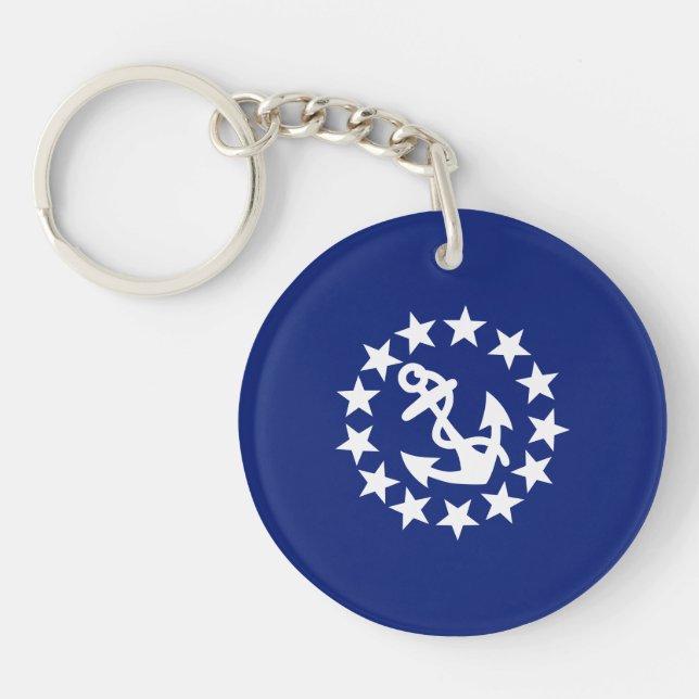 American Nautical Yacht Flag Anchor Stars Blue Key Ring (Front)