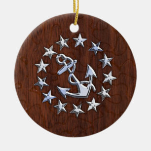 American Nautical Yacht Flag Wet Look Ceramic Tree Decoration