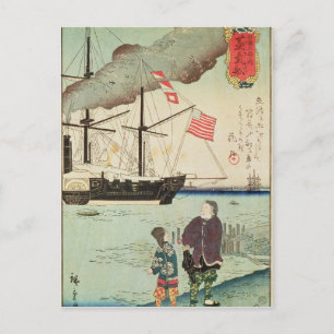 American naval vessel in a Japanese harbour Postcard