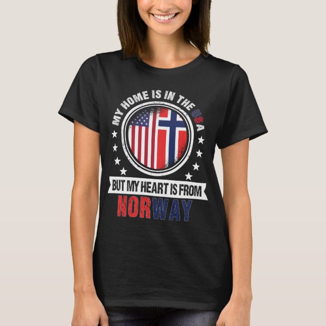 American Norwegian Flag Heart from Norway Patriot T-Shirt (Front)