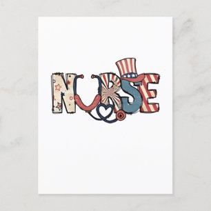 American Nurse 4th of July Patriotic USA Flag Nurs Invitation Postcard