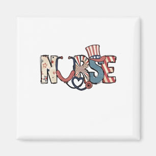 American Nurse 4th of July Patriotic USA Flag Nurs Magnet