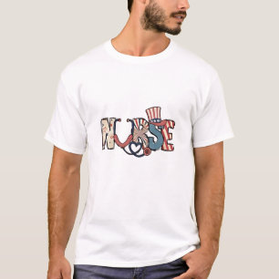 American Nurse 4th of July Patriotic USA Flag Nurs T-Shirt