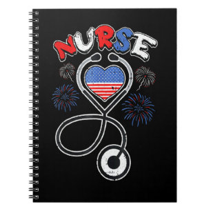 American Nurse 4th Of July Stethoscope Patriotic R Notebook
