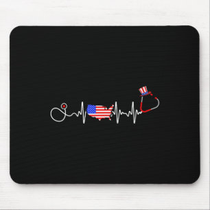 American Nurse 4th Of July Usa Flag Map Patriotic Mouse Mat