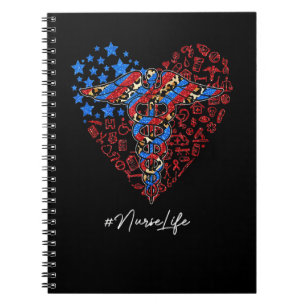 American Nurse Life Stethoscope Patriotic 4th Of J Notebook