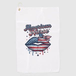 American Nurse Patriotic Lips Vector Shirt Design_ Golf Towel