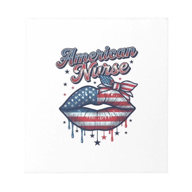 American Nurse Patriotic Lips Vector Shirt Design_ Notepad (Front)