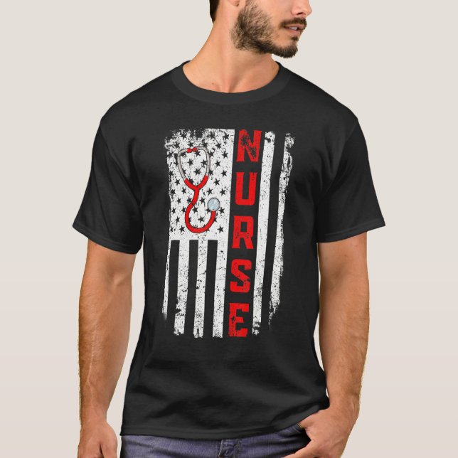 American Nurse Stethoscope Doctor Us Flag Retro 4t T-Shirt (Front)