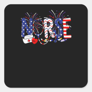 American Nurse Usa Flag Nurse Life Fireworks 4th O Square Sticker