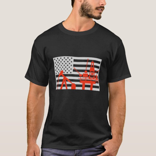 American Oilfield Worker USA Flag Gift T-Shirt (Front)