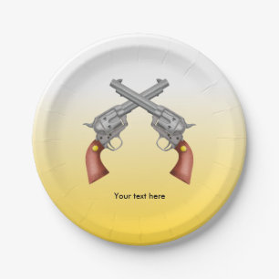 American Old West Revolvers Crossed Vintage Paper Plate