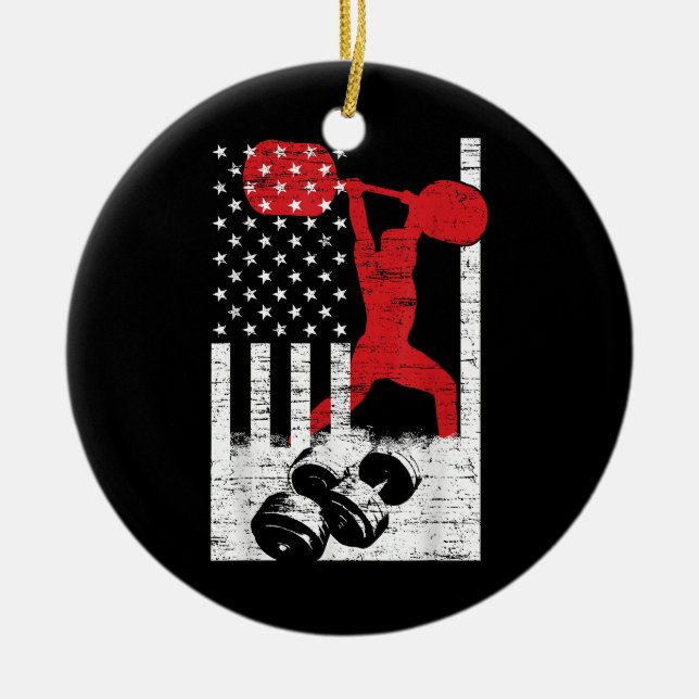 American Olympic Weightlifting Ceramic Tree Decoration (Front)