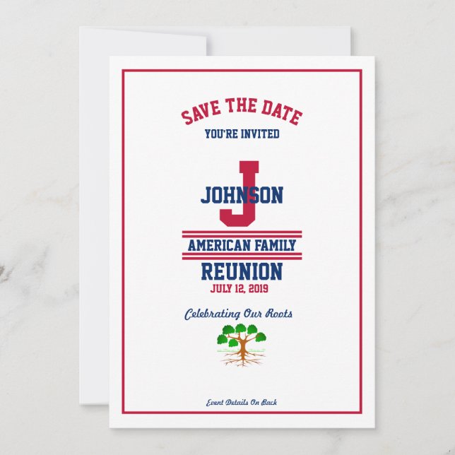 American or State Family Reunion Red White Blue Save The Date (Front)