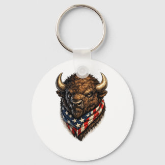 American Patriot Buffalo Head Graphic Key Ring