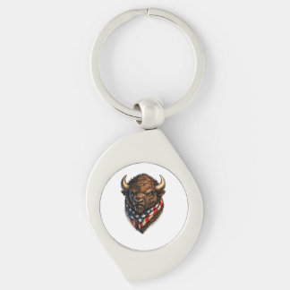 American Patriot Buffalo Head Graphic Key Ring