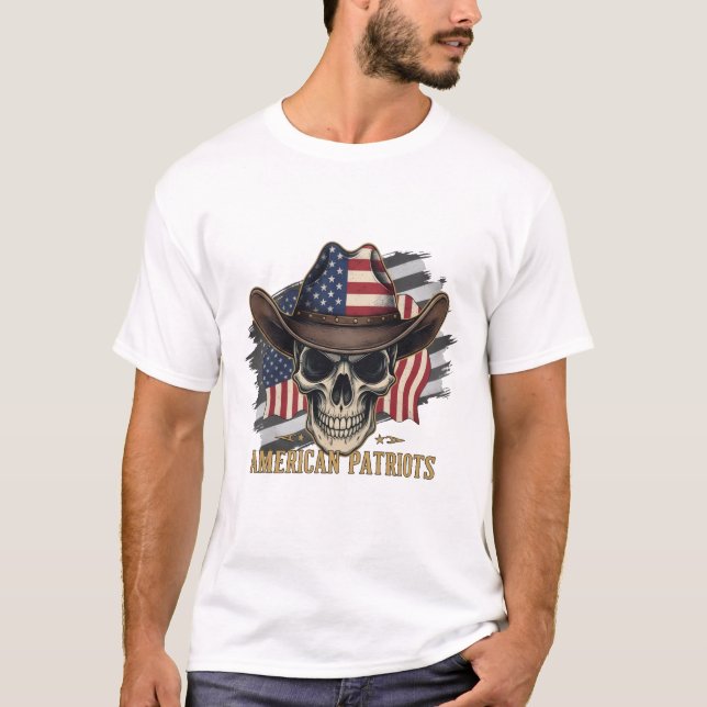 American Patriot Cowboy Skull - USA Flag classic T T-Shirt (Front)