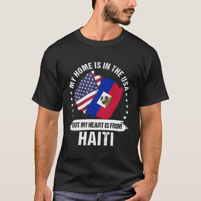 American Patriot Haiti Flag American Haitian Roots T-Shirt (Front)