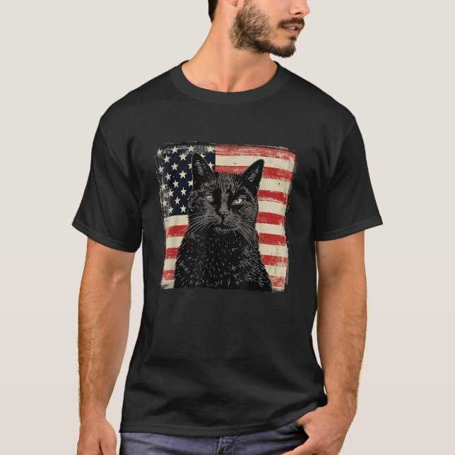 American Patriot Independence Day Black cat Men Wo T-Shirt (Front)