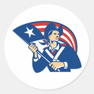 American Patriot Minuteman With Flag Retro Classic Round Sticker