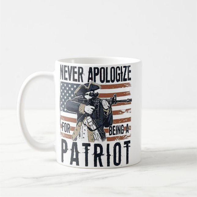 American Patriot "Never Apologise" Minutemen  Coffee Mug (Left)
