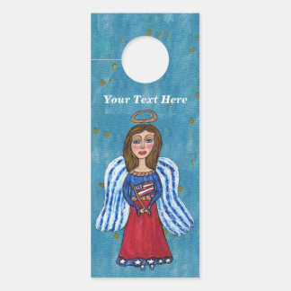 American Patriotic Angel USA Flag Gold Stars Blue Door Hanger
