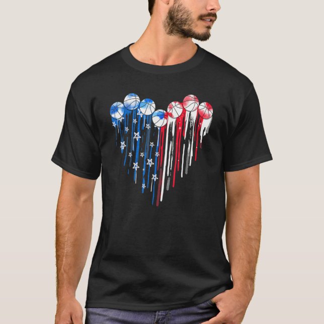 American Patriotic Basketball 4th Of July US Flag  T-Shirt (Front)