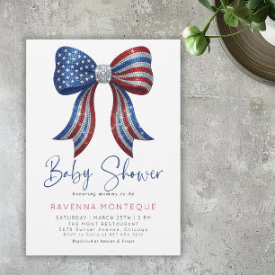 American Patriotic Bow Personalised Baby Shower Invitation
