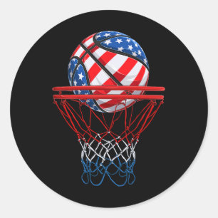 American Patriotic Bysketbyll 4th Of July Us Flag Classic Round Sticker