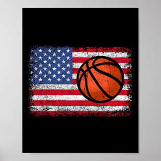American Patriotic Bysketbyll 4th Of July Us Flag  Poster