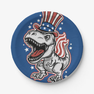 American Patriotic Dinosaur Paper Plate
